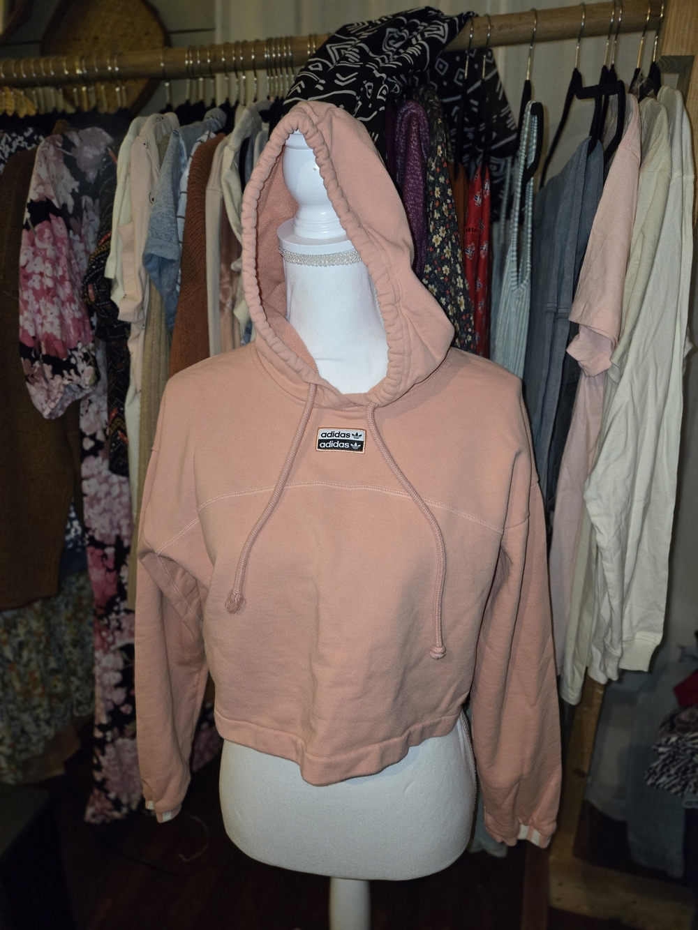 adidas Peach Pink Cropped Hoodie with Logo Patch